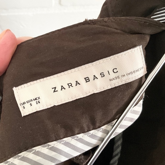 Vintage Y2K Zara A-line skirt Cotton Pleated Pockets Chocolate brown Sz S - Picture 11 of 11